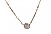 Lot 38 - PEARL AND DIAMOND NECKLET set with a single...