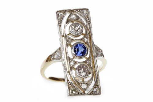 Lot 73 - ART DECO DIAMOND AND BLUE GEM SET RING with a...