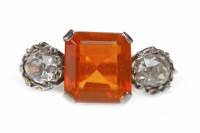 Lot 85 - DIAMOND AND FIRE OPAL RING set with a step cut...
