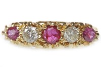 Lot 150 - VICTORIAN STYLE CREATED RUBY AND DIAMOND RING...