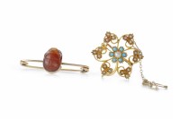 Lot 171 - EDWARDIAN SEED PEARL AND TURQUOISE BROOCH...
