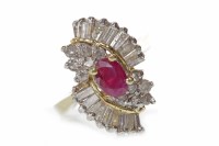 Lot 203 - RUBY AND DIAMOND DRESS RING the oval ruby of...