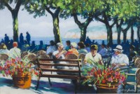 Lot 26 - * ANTHONY ORME, SUNNY COURTYARD pastel on...