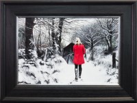 Lot 44 - GERARD BURNS, RED COAT IN THE SNOW oil on...