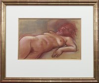 Lot 167 - * PETER HOWSON OBE, RECLINING NUDE pastel on...