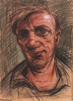 Lot 172 - * PETER HOWSON OBE, BLUE COLLAR WORKER pastel...