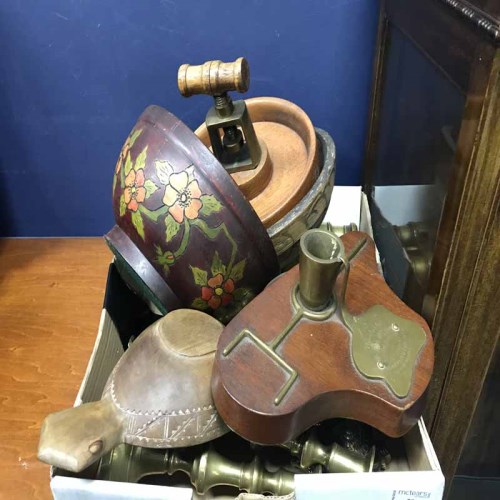 Lot 59 - ASSORTED BRASS WARES including a bell modelled...