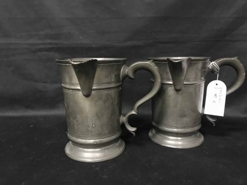 Lot 97 - TWO LARGE VICTORIAN PEWTER JUGS marked J Cole