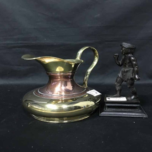 Lot 98 - BRONZE NATIVE FIGURE along with a powder flask,...