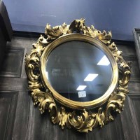 Lot 187 - OVAL GILT AND FLORAL WALL MIRROR