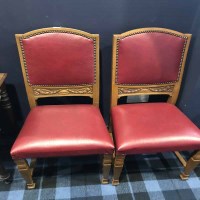 Lot 211 - TWO RED LEATHER DINING CHAIRS