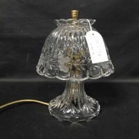 Lot 219 - PAIR OF MOULDED CLEAR GLASS TABLE LAMPS with...
