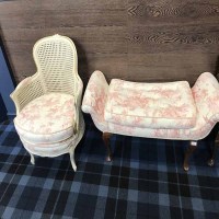 Lot 241 - CANE BACKED ARMCHAIR upholstered in pink and...