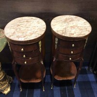 Lot 247 - PAIR OF MARBLE TOPPED SIDE CABINETS
