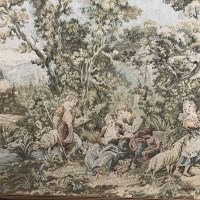 Lot 261 - MACHINE TAPESTRY PANEL depicting figures in a...