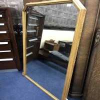 Lot 307 - OVER MANTEL WALL MIRROR in pitch pine frame