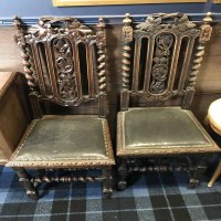 Lot 320 - PAIR OF VICTORIAN CARVED OAK SINGLE CHAIRS