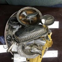 Lot 323 - LOT OF SILVER PLATED ITEMS including flasks,...