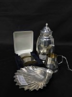 Lot 381 - SILVER SUGAR CASTER along with silver shell...