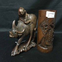 Lot 392 - PAIR OF CHINESE CARVED WOODEN FIGURES SEATED...