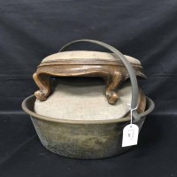 Lot 407 - BRASS JELLY PAN AND TWO MAHOGANY FOOTSTOOLS