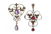 Lot 102 - EDWARDIAN AMETHYST AND PEARL PENDANT of...