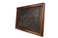 Lot 1052 - 20TH CENTURY CHINESE BRONZED PLAQUE IN WOODEN...