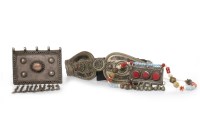Lot 1073 - EASTERN WHITE METAL AND LEATHER BELT along...