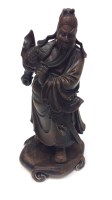 Lot 1153 - CHINESE HARDWOOD STANDING FIGURE of a warrior...