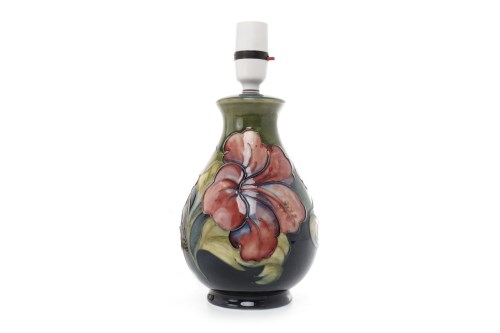 Lot 1235 - MOORCROFT 'HIBISCUS' PATTERN TABLE LAMP of...