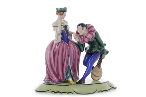 Lot 1241 - ROYAL DUX FIGURE GROUP OF PIERROT AND A LADY...