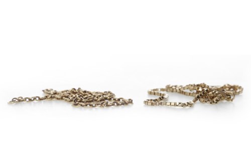 Lot 691 - TWO CHAIN NECKLACES one formed by box links,...