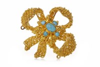 Lot 737 - LATE VICTORIAN TURQUOISE SET BROOCH in gilt...