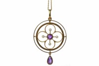 Lot 749 - LATE VICTORIAN FIFTEEN CARAT GOLD AMETHYST AND...