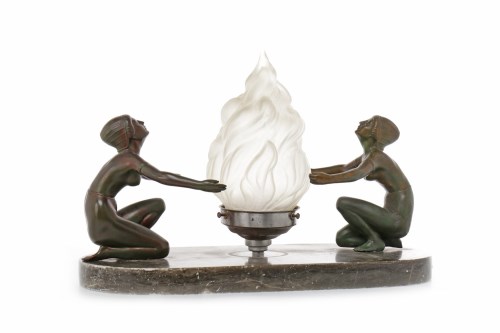 Lot 1666 - ART DECO BRONZED SPELTER FIGURAL TABLE LAMP...