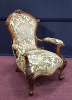 Lot 1759 - VICTORIAN WALNUT OPEN ELBOW CHAIR OF ROCOCO...