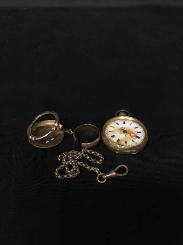 Lot 18 - FOURTEEN CARAT GOLD CASED FOB WATCH along with...