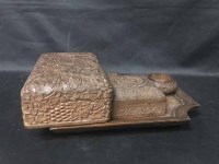 Lot 54 - INDIAN CARVED WOOD TRAY along with two caskets,...