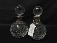 Lot 96 - PAIR OF GLASS GOLD BALL DECANTERS with silver...