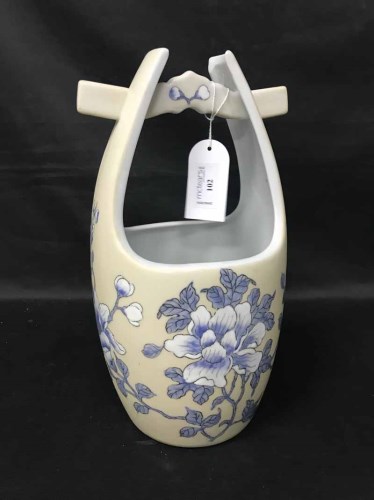 Lot 102 - CERAMIC ASIAN PLANTER AND STOOL hand painted...