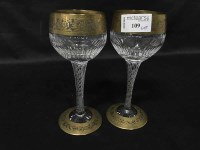 Lot 109 - SET OF SIX CRYSTAL HOCK GLASSES WITH GILT...