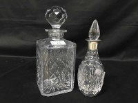 Lot 172 - TWO SILVER COLLARED CRYSTAL DECANTERS along...