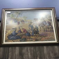 Lot 175 - WOOLWORK PANEL OF A BIBLICAL SCENE framed and...