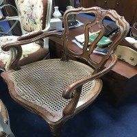 Lot 195 - PAIR OF CANE SEATED ARMCHAIRS
