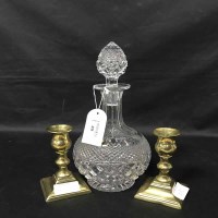 Lot 292 - CRYSTAL DECANTER ALONG WITH A PAIR OF SMALL...