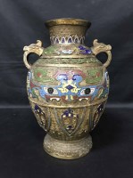 Lot 350 - CHINESE BRASS AND ENAMEL VASE