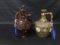 Lot 400 - BROWN GLAZED WINE JUG together with a...