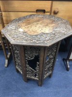 Lot 429 - CARVED OAK HEXAGONAL FOLDING TABLE along with...
