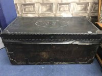 Lot 431 - LEATHER BOUND TRUNK with the initials 'J.S'