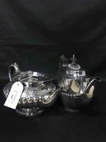 Lot 445 - SILVER PLATED THREE PIECE TEA SET along with...